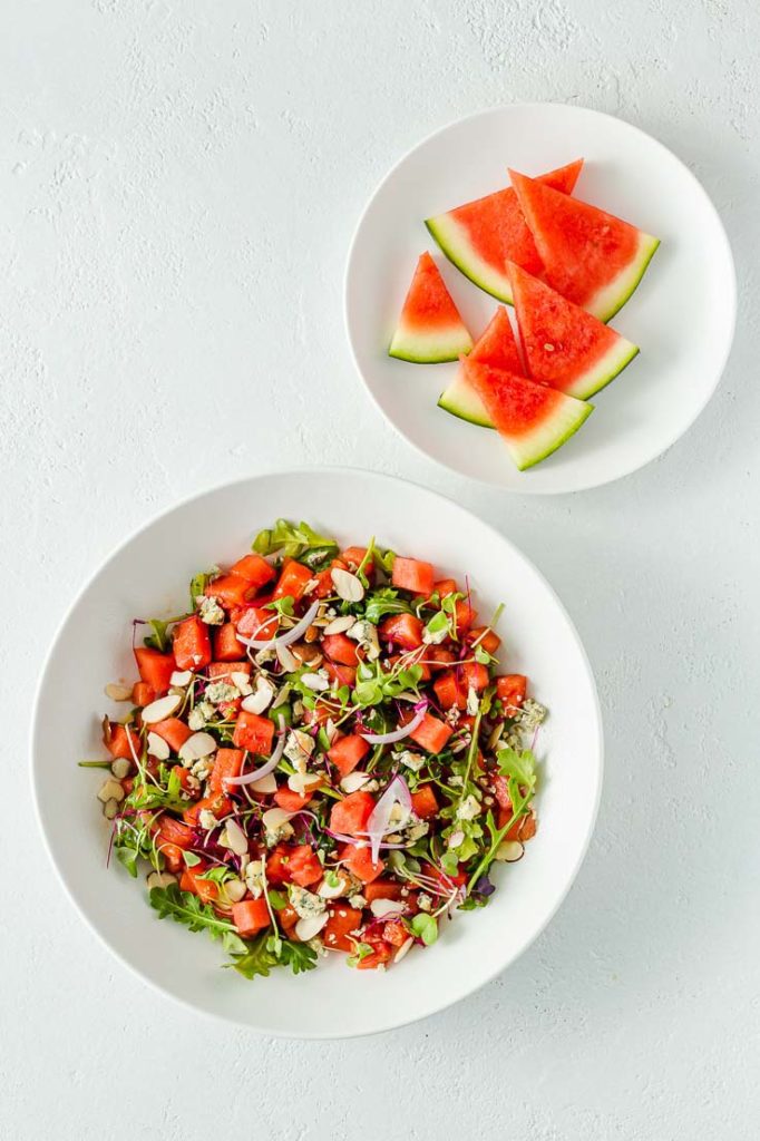 Watermelon Salad with Blue Cheese and Balsamic Vinaigrette