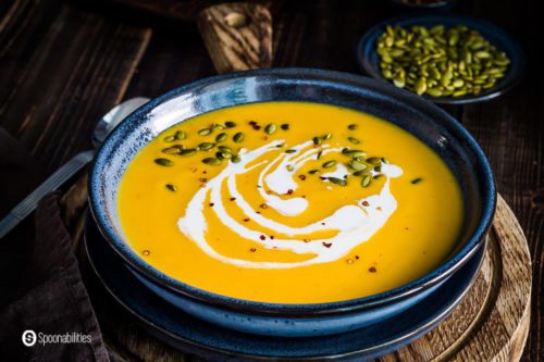 Roasted Butternut Squash Soup with Feta Honey Toasts