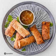 Vegetable Egg Rolls with Roasted Pineapple Habanero Sauce