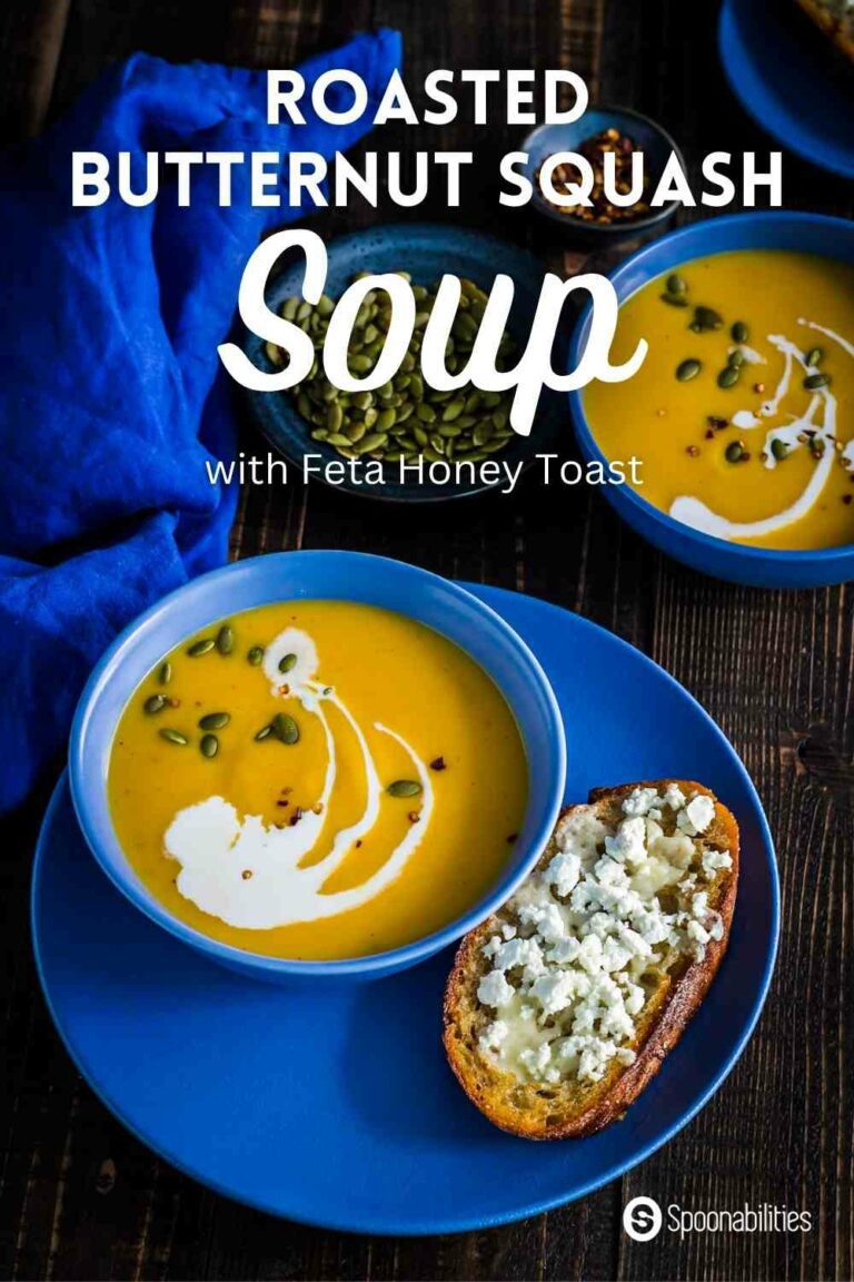 Roasted Butternut Squash Soup with Feta Honey Toasts